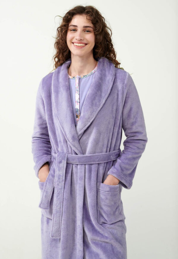 Vamp Μακριά Σταυρωτή Fleece Ρόμπα λιλά-21332 - Image 5
