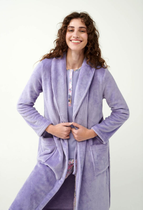 Vamp Μακριά Σταυρωτή Fleece Ρόμπα λιλά-21332 - Image 4