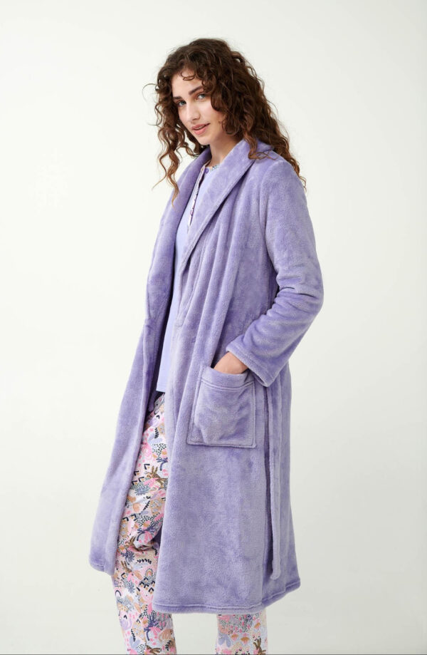 Vamp Μακριά Σταυρωτή Fleece Ρόμπα λιλά-21332 - Image 3