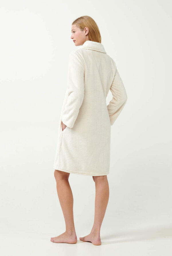 Vamp Υπόλευκη Fleece Ρόμπα με Κουμπιά ιβουάρ-21362 - Image 3