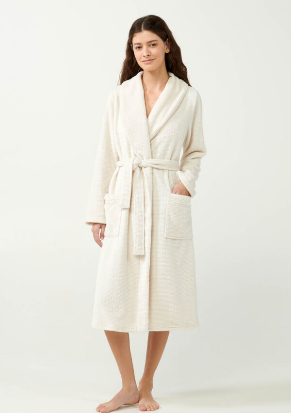 Vamp Υπόλευκη Σταυρωτή Fleece Ρόμπα-ζώνη- 21363 - Image 3