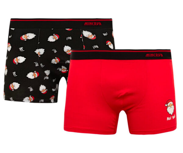 Minerva Ανδρικό Boxer X-Mas Ho Ho 2τμχ Μαύρο-Κόκκινο:96-29461-240