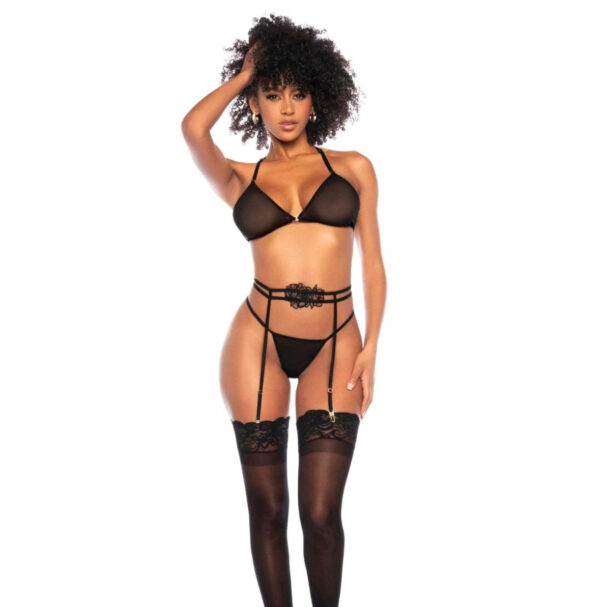 Mapale Three Piece Set 8786 Σουτιέν String & Ζώνη Ζαρτιέρας Μαύρο:MAPALE8786-BL