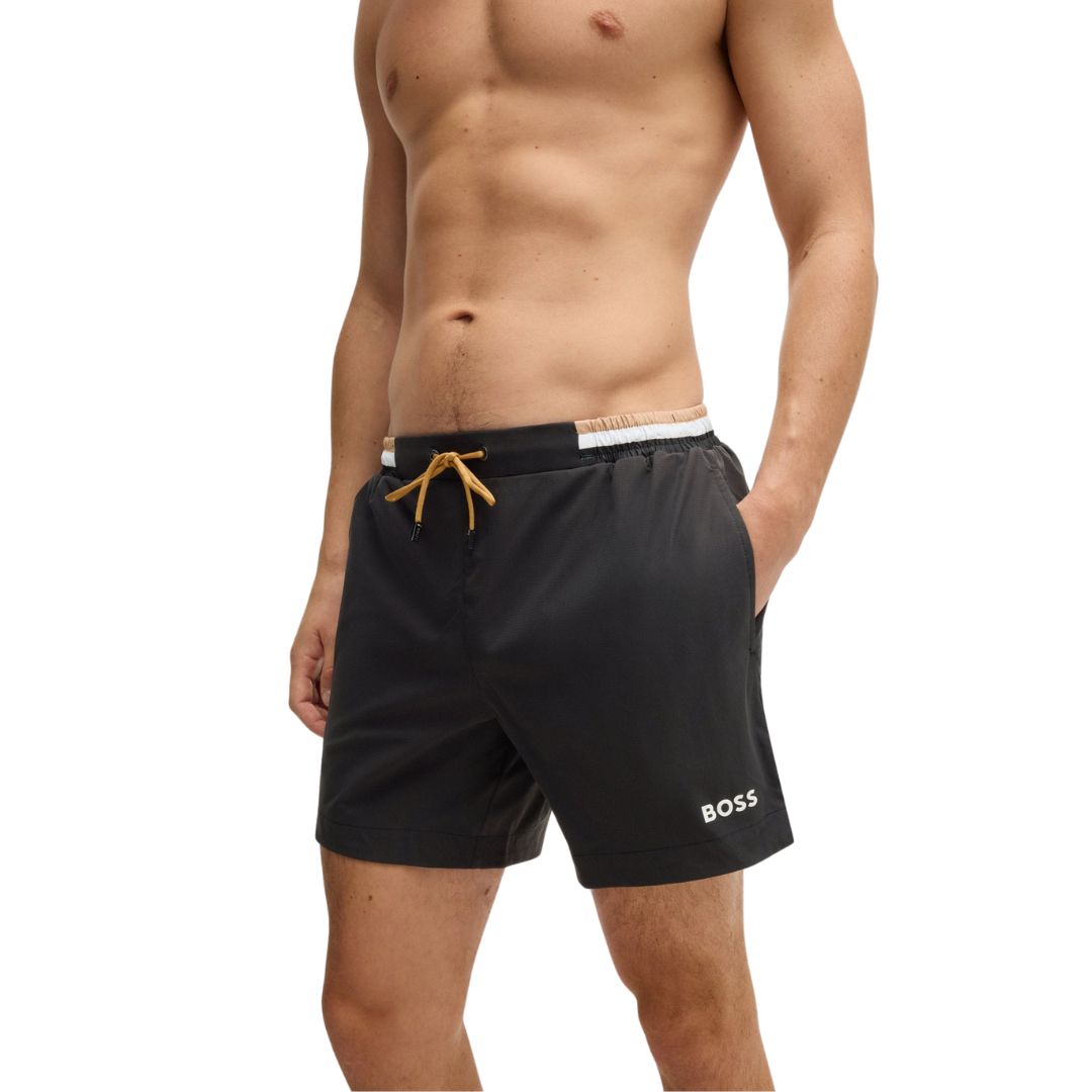 Ανώνυμο σχέδιο - 1 Boss Ripstop Fabric Swim Shorts With Contrast Logo Μαύρο :50469324-001 - Image 1