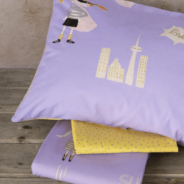 Nima Home Παιδικά Σεντόνια Μονά Σετ Σετ(2x170*255 + 1x52*72) Super Girl Μωβ-Κίτρινο: 29402 - Image 3