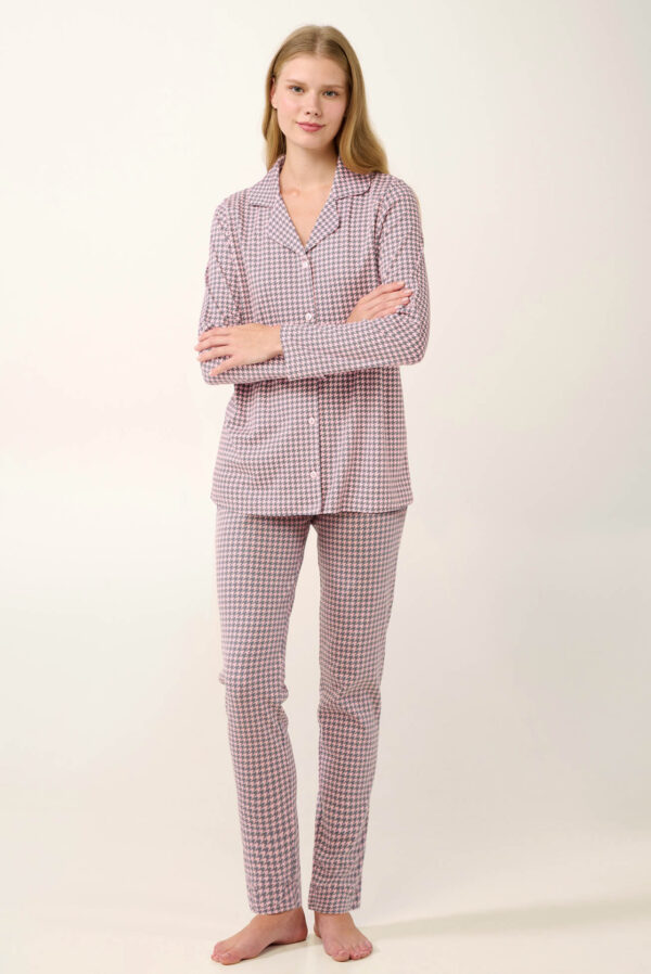 Interlock Κουμπωτή Πυτζάμα με Houndstooth Μοτίβο vamp: 21497