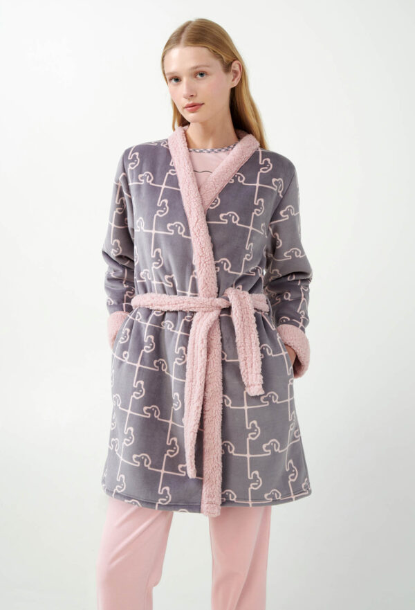 Σταυρωτή Fleece Ρόμπα με Σκύλο-Παζλ Μοτίβο vamp: 21482